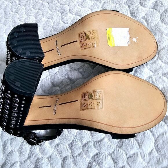 Dolce Vita black studded chunky heels block velvet 8 - Picture 4 of 9